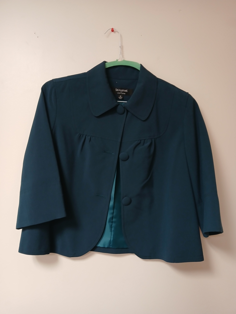 Larry Levine Dark Greenl Short Cropped Blazer